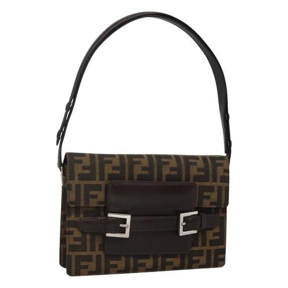 FENDI Zucca Canvas Shoulder Bag Brown Black Silver - Picture 1 of 13